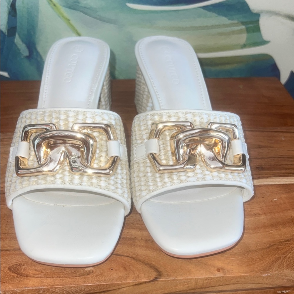 Elegant White and Gold Mules